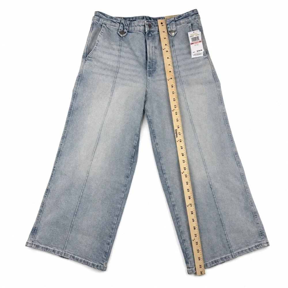 Michael Kors Womens Wide Leg Jeans Light Stone Wash Front Seam QS6907RL0KSize 10